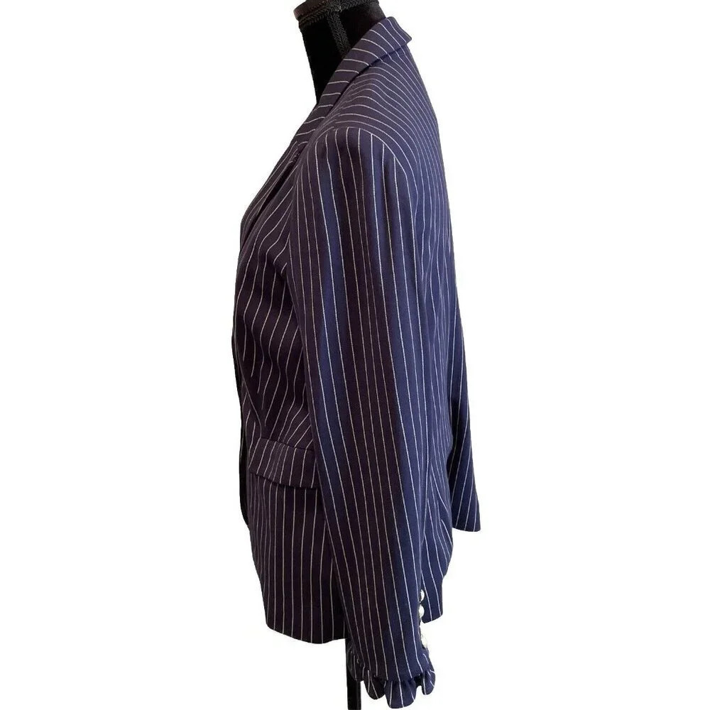 Chicos Women’s‎ 1 US 8/10 Blazer Jacket Blue White Stripe Faux Pearl Buttons - Picture 6 of 11